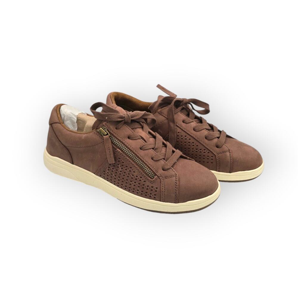 Earth Netta Leather Comfort Sneakers 8.5 M Dark Natural Side Zip Lace Up NIB
